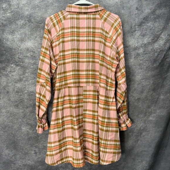 Arula Plaid Flannel Button Down Shirt Dress Plus Size X Pink Brown Country - Picture 4 of 11
